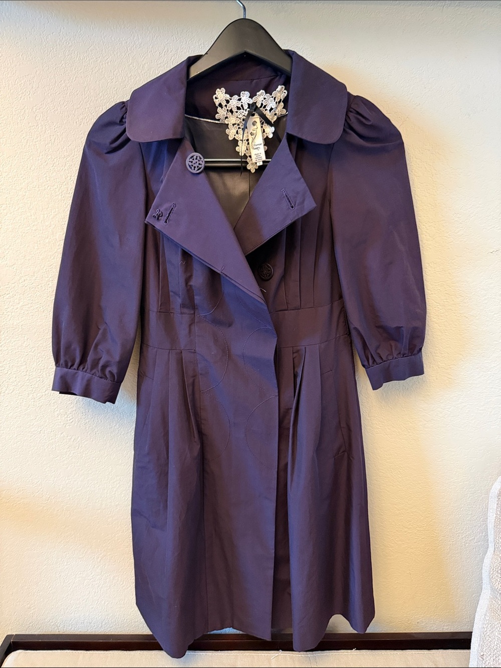 Anthropologie Floreat Women's Purple Long Sleeve Dress Coat with Pleated Detail